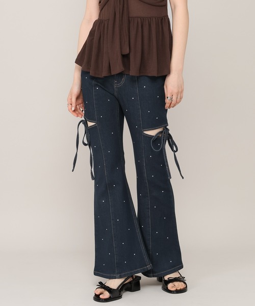 Heather(ヘザー)の「【身長別デニム】ラインストーンスリットデニムパンツ 798163(デニムパンツ・レディース・ライトブルー/グレー/ワンウォッシュ・M/S/XS/LONG)」の3枚目の写真