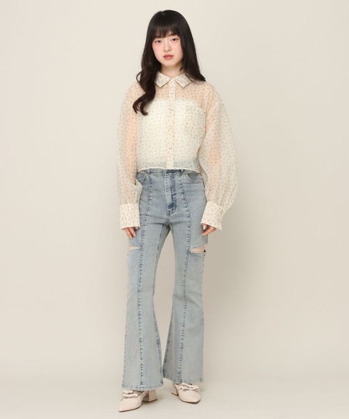 Heather(ヘザー)の「【身長別デニム】ラインストーンスリットデニムパンツ 798163(デニムパンツ・レディース・ライトブルー/グレー/ワンウォッシュ・M/S/XS/LONG)」の4枚目の写真