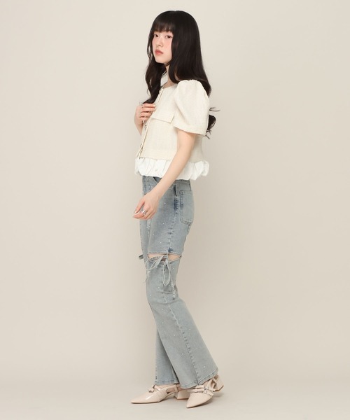Heather(ヘザー)の「【身長別デニム】ラインストーンスリットデニムパンツ 798163(デニムパンツ・レディース・ライトブルー/グレー/ワンウォッシュ・M/S/XS/LONG)」の6枚目の写真