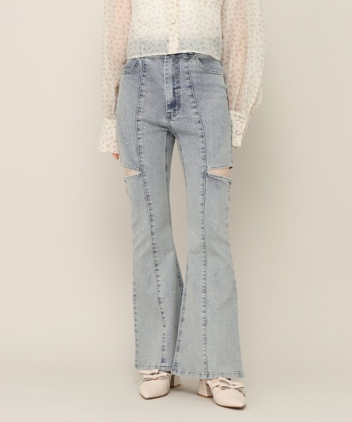 Heather(ヘザー)の「【身長別デニム】ラインストーンスリットデニムパンツ 798163(デニムパンツ・レディース・ライトブルー/グレー/ワンウォッシュ・M/S/XS/LONG)」の8枚目の写真