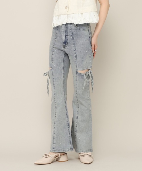 Heather(ヘザー)の「【身長別デニム】ラインストーンスリットデニムパンツ 798163(デニムパンツ・レディース・ライトブルー/グレー/ワンウォッシュ・M/S/XS/LONG)」の9枚目の写真