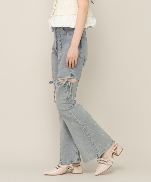 Heather(ヘザー)の「【身長別デニム】ラインストーンスリットデニムパンツ 798163(デニムパンツ・レディース・ライトブルー/グレー/ワンウォッシュ・M/S/XS/LONG)」の10枚目の写真