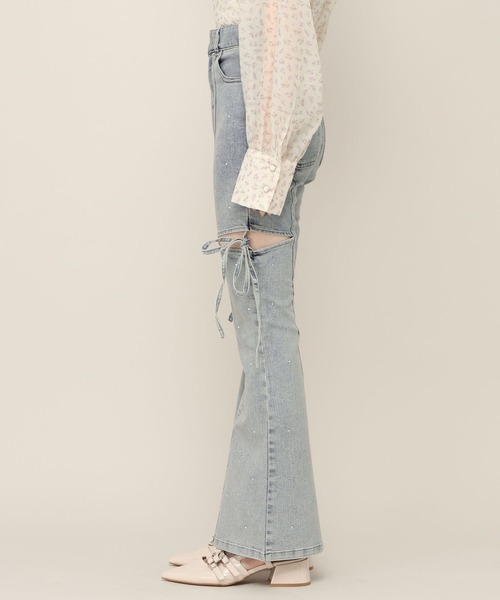 Heather(ヘザー)の「【身長別デニム】ラインストーンスリットデニムパンツ 798163(デニムパンツ・レディース・ライトブルー/グレー/ワンウォッシュ・M/S/XS/LONG)」の12枚目の写真