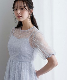 ミモレ丈&袖あり フォーマル シアー Aライン 透け感 フレア セレモニー 結婚式二次会 パーティードレス オケージョンドレス お呼ばれ 同窓会成人式