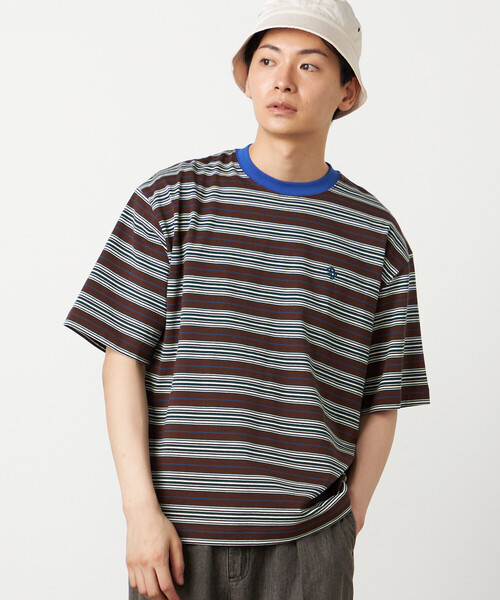 Purple&Yellow(パープルアンドイエロー)の「マルチボーダー Tシャツ(Tシャツ/カットソー・メンズ・オートミール/ブラウン/サックスブルー・MEDIUM/SMALL/LARGE)」の22枚目の写真