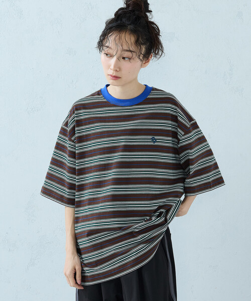 Purple&Yellow(パープルアンドイエロー)の「マルチボーダー Tシャツ(Tシャツ/カットソー・メンズ・オートミール/ブラウン/サックスブルー・MEDIUM/SMALL/LARGE)」の18枚目の写真