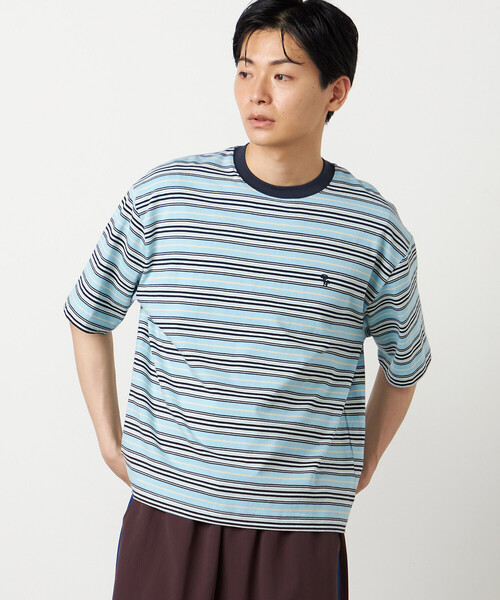 Purple&Yellow(パープルアンドイエロー)の「マルチボーダー Tシャツ(Tシャツ/カットソー・メンズ・オートミール/ブラウン/サックスブルー・MEDIUM/SMALL/LARGE)」の14枚目の写真