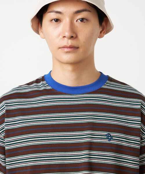 Purple&Yellow(パープルアンドイエロー)の「マルチボーダー Tシャツ(Tシャツ/カットソー・メンズ・オートミール/ブラウン/サックスブルー・MEDIUM/SMALL/LARGE)」の10枚目の写真
