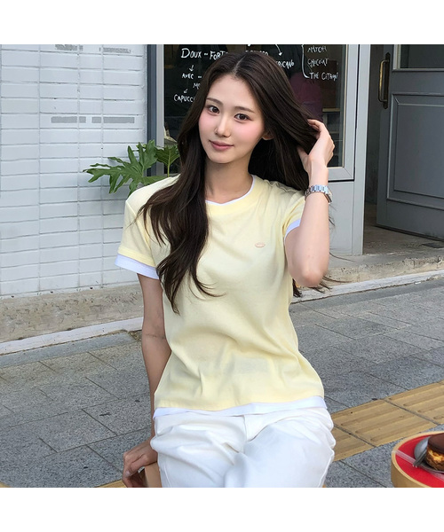 NONLOCAL(ノンローカル)の「ツートンレイヤードTシャツ - ライトイエロー(Tシャツ/カットソー・レディース・ライトイエロー・FREE)」の1枚目の写真