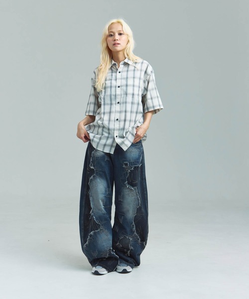 CIAO(チャオ)の「CIAO オンブレチェック半袖シャツ(シャツ/ブラウス・メンズ・ホワイト/ブルー・M/L)」の15枚目の写真