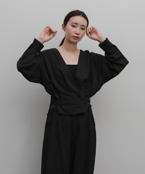 select MOCA Et(セレクトモカエト)の「【Et】Belted Wrap Blouse(シャツ/ブラウス・レディース・ブラック/ベージュ・FREE)」の6枚目の写真