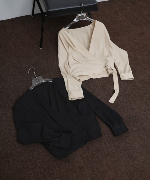 select MOCA Et(セレクトモカエト)の「【Et】Belted Wrap Blouse(シャツ/ブラウス・レディース・ブラック/ベージュ・FREE)」の12枚目の写真