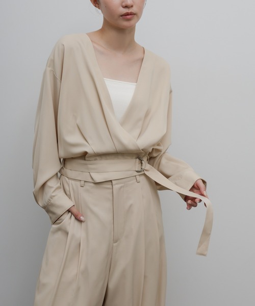 select MOCA Et(セレクトモカエト)の「【Et】Belted Wrap Blouse(シャツ/ブラウス・レディース・ブラック/ベージュ・FREE)」の14枚目の写真