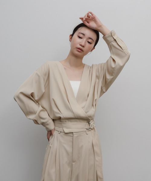 select MOCA Et(セレクトモカエト)の「【Et】Belted Wrap Blouse(シャツ/ブラウス・レディース・ブラック/ベージュ・FREE)」の13枚目の写真