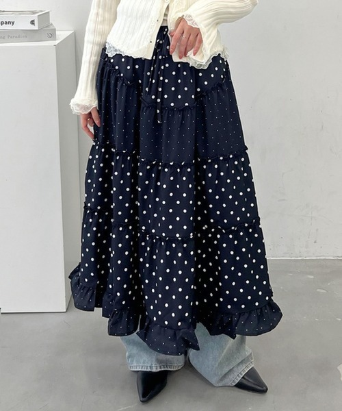 merrylatte（メリーラテ）の「ドッキングドットロングスカート【TUNE】（スカート・レディース・ブラック/ホワイト・FREE）」の19枚目の写真