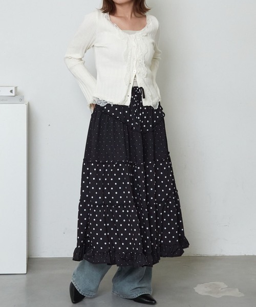 merrylatte（メリーラテ）の「ドッキングドットロングスカート【TUNE】（スカート・レディース・ブラック/ホワイト・FREE）」の12枚目の写真