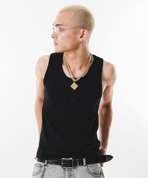 SHORT ROUND(ショートラウンド)の「SHORT ROUND/ヘンリーネックタンクトップ(タンクトップ・メンズ・ホワイト/ブラック・MEDIUM/LARGE)」の9枚目の写真