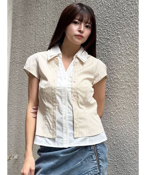 MURUA(ムルーア)の「レイヤードキャップスリーブシャツ 夏服(シャツ/ブラウス・レディース・ブルー/イエロー・FREE)」の18枚目の写真