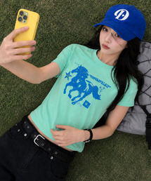 ホースグラフィックパステルトーンスリムTシャツ_ミント