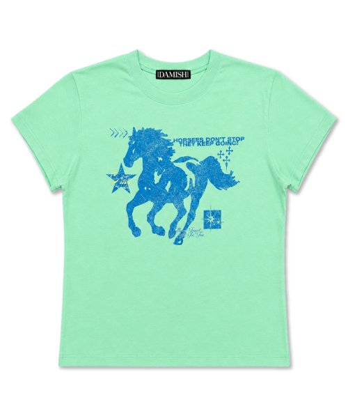 DAMISH(ダミシュ)の「ホースグラフィックパステルトーンスリムTシャツ_ミント(Tシャツ/カットソー・レディース・ミント・OS)」の2枚目の写真