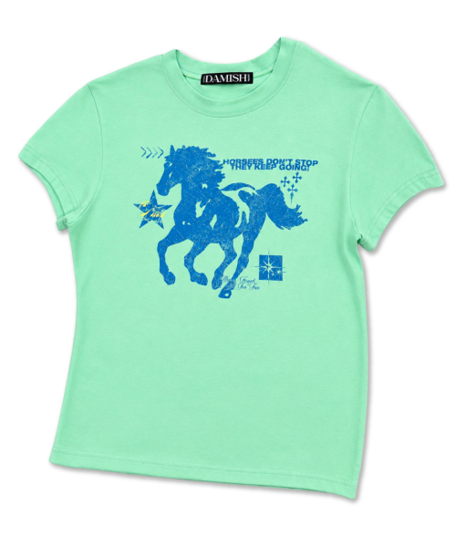 DAMISH(ダミシュ)の「ホースグラフィックパステルトーンスリムTシャツ_ミント(Tシャツ/カットソー・レディース・ミント・OS)」の3枚目の写真