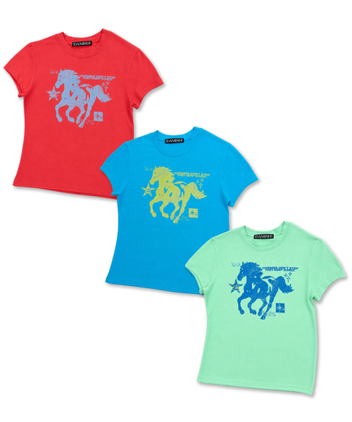 DAMISH(ダミシュ)の「ホースグラフィックパステルトーンスリムTシャツ_ミント(Tシャツ/カットソー・レディース・ミント・OS)」の5枚目の写真