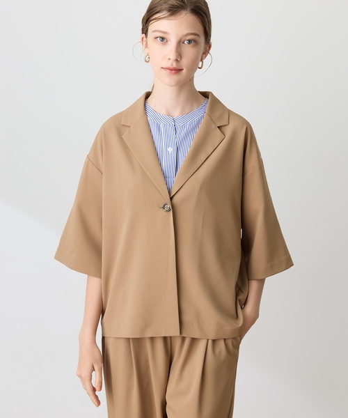 LE SOUK HOLIDAY(ルスークホリデー)の「ハーフスリーブストレッチシャツジャケット【接触冷感・UVカット・シワになりくい】(テーラードジャケット・レディース・ブラック/ベージュ/ダークブラウン・M/L)」の5枚目の写真
