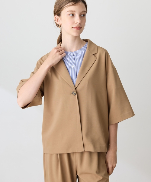 LE SOUK HOLIDAY(ルスークホリデー)の「ハーフスリーブストレッチシャツジャケット【接触冷感・UVカット・シワになりくい】(テーラードジャケット・レディース・ブラック/ベージュ/ダークブラウン・M/L)」の6枚目の写真