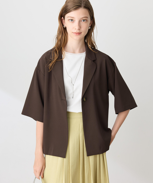 LE SOUK HOLIDAY(ルスークホリデー)の「ハーフスリーブストレッチシャツジャケット【接触冷感・UVカット・シワになりくい】(テーラードジャケット・レディース・ブラック/ベージュ/ダークブラウン・M/L)」の9枚目の写真