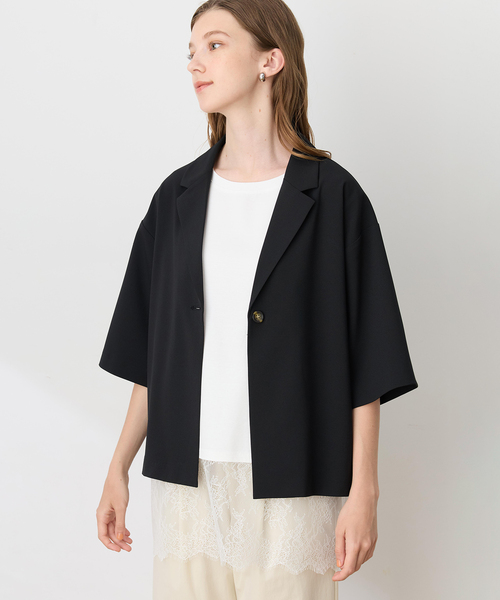 LE SOUK HOLIDAY(ルスークホリデー)の「ハーフスリーブストレッチシャツジャケット【接触冷感・UVカット・シワになりくい】(テーラードジャケット・レディース・ブラック/ベージュ/ダークブラウン・M/L)」の10枚目の写真