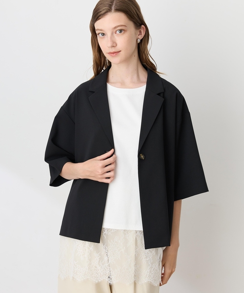 LE SOUK HOLIDAY(ルスークホリデー)の「ハーフスリーブストレッチシャツジャケット【接触冷感・UVカット・シワになりくい】(テーラードジャケット・レディース・ブラック/ベージュ/ダークブラウン・M/L)」の11枚目の写真