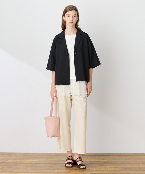 LE SOUK HOLIDAY(ルスークホリデー)の「ハーフスリーブストレッチシャツジャケット【接触冷感・UVカット・シワになりくい】(テーラードジャケット・レディース・ブラック/ベージュ/ダークブラウン・M/L)」の12枚目の写真