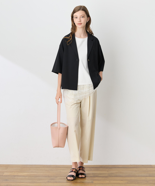 LE SOUK HOLIDAY(ルスークホリデー)の「ハーフスリーブストレッチシャツジャケット【接触冷感・UVカット・シワになりくい】(テーラードジャケット・レディース・ブラック/ベージュ/ダークブラウン・M/L)」の14枚目の写真