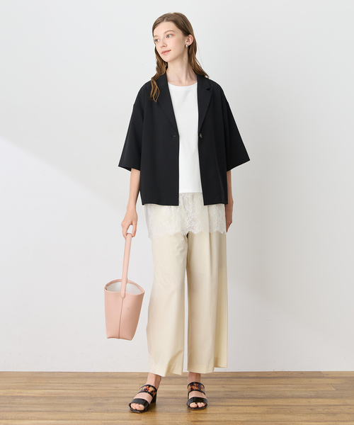 LE SOUK HOLIDAY(ルスークホリデー)の「ハーフスリーブストレッチシャツジャケット【接触冷感・UVカット・シワになりくい】(テーラードジャケット・レディース・ブラック/ベージュ/ダークブラウン・M/L)」の15枚目の写真