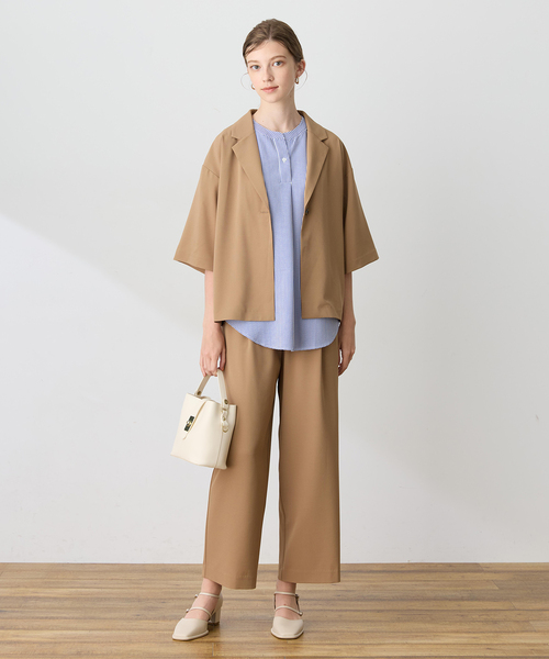LE SOUK HOLIDAY(ルスークホリデー)の「ハーフスリーブストレッチシャツジャケット【接触冷感・UVカット・シワになりくい】(テーラードジャケット・レディース・ブラック/ベージュ/ダークブラウン・M/L)」の20枚目の写真