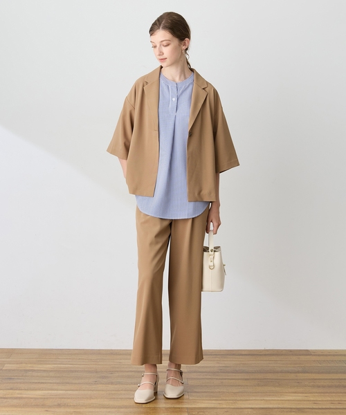 LE SOUK HOLIDAY(ルスークホリデー)の「ハーフスリーブストレッチシャツジャケット【接触冷感・UVカット・シワになりくい】(テーラードジャケット・レディース・ブラック/ベージュ/ダークブラウン・M/L)」の22枚目の写真