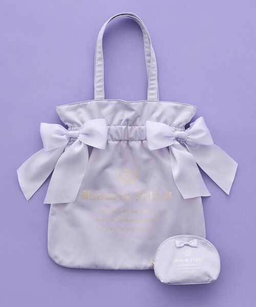 Maison de FLEUR(メゾンドフルール)の「ダブルリボンギャザートート・ポーチ(トートバッグ・レディース・ブラック/ラベンダー/ライトピンク/ミント・FREE)」の3枚目の写真