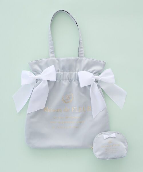 Maison de FLEUR(メゾンドフルール)の「ダブルリボンギャザートート・ポーチ(トートバッグ・レディース・ブラック/ラベンダー/ライトピンク/ミント・FREE)」の2枚目の写真