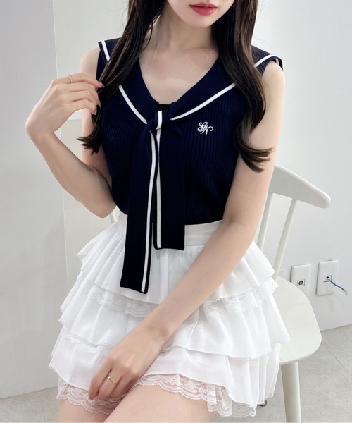 INGNI(イング)の「【WEB限定】セーラーカラーノースリニット(ニット/セーター・レディース・ネイビー系/ホワイト×ネイビー/ブラック×ホワイト/ホワイト系その他4・M)」の4枚目の写真