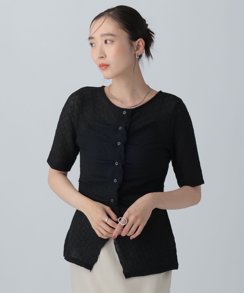 LEPSIM(レプシィム)の「タックフリルカーデプルオーバー 898357(Tシャツ/カットソー・レディース・オフホワイト/イエロー系その他/ブラック・FREE)」の3枚目の写真