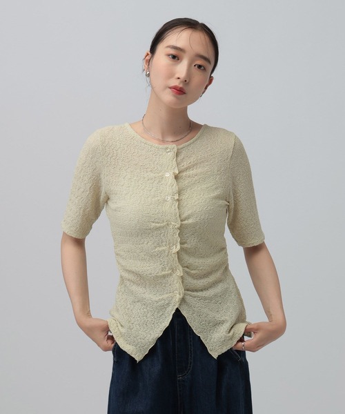 LEPSIM(レプシィム)の「タックフリルカーデプルオーバー 898357(Tシャツ/カットソー・レディース・オフホワイト/イエロー系その他/ブラック・FREE)」の7枚目の写真