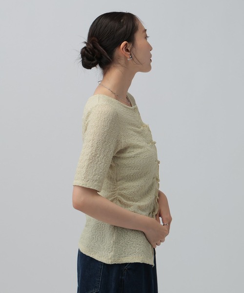 LEPSIM(レプシィム)の「タックフリルカーデプルオーバー 898357(Tシャツ/カットソー・レディース・オフホワイト/イエロー系その他/ブラック・FREE)」の8枚目の写真