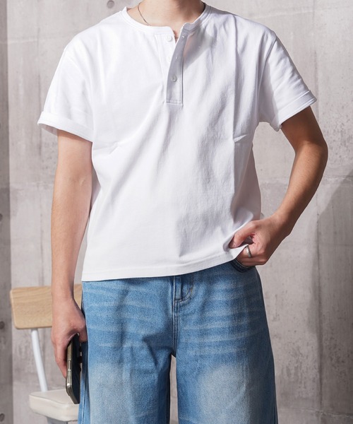 N.W.T(エヌダブルティー)の「【N.W.T】8.5oz クロップド ヘンリーネックTシャツ / ヘビーウェイト 綿100% ユニセックス(Tシャツ/カットソー・メンズ・ホワイト/ブラック・M/S/XL/L)」の8枚目の写真