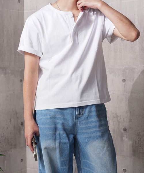 N.W.T(エヌダブルティー)の「【N.W.T】8.5oz クロップド ヘンリーネックTシャツ / ヘビーウェイト 綿100% ユニセックス(Tシャツ/カットソー・メンズ・ホワイト/ブラック・M/S/XL/L)」の10枚目の写真