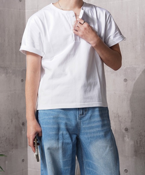 N.W.T(エヌダブルティー)の「【N.W.T】8.5oz クロップド ヘンリーネックTシャツ / ヘビーウェイト 綿100% ユニセックス(Tシャツ/カットソー・メンズ・ホワイト/ブラック・M/S/XL/L)」の6枚目の写真