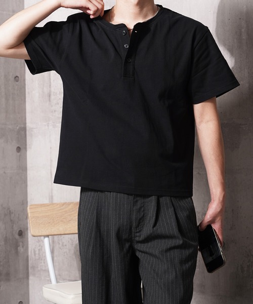 N.W.T(エヌダブルティー)の「【N.W.T】8.5oz クロップド ヘンリーネックTシャツ / ヘビーウェイト 綿100% ユニセックス(Tシャツ/カットソー・メンズ・ホワイト/ブラック・M/S/XL/L)」の19枚目の写真