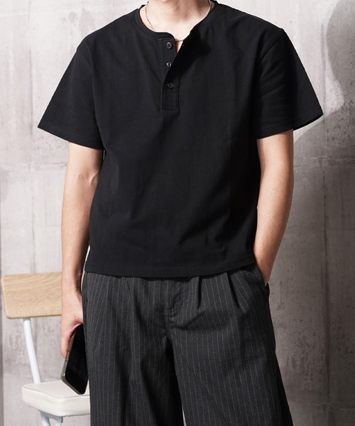N.W.T(エヌダブルティー)の「【N.W.T】8.5oz クロップド ヘンリーネックTシャツ / ヘビーウェイト 綿100% ユニセックス(Tシャツ/カットソー・メンズ・ホワイト/ブラック・M/S/XL/L)」の21枚目の写真