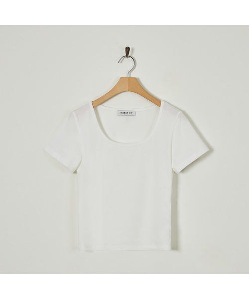 MERRYON(メリオン)の「ジェインスクエアネックTシャツ(Tシャツ/カットソー・レディース・ラベンダー/グレー/スカイブルー/ホワイト/ブラック・FREE)」の1枚目の写真