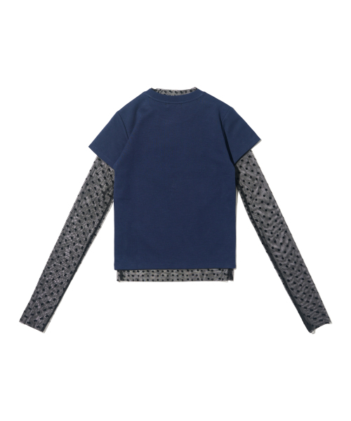 CARGOBROS FOR WOMAN（カーゴブロスフォーウィメン）の「ドットシースルーロングスリーブレイヤードカジュアル半袖Tシャツセット（ブラック/ネイビー）（Tシャツ/カットソー・レディース・その他・FREE）」の2枚目の写真