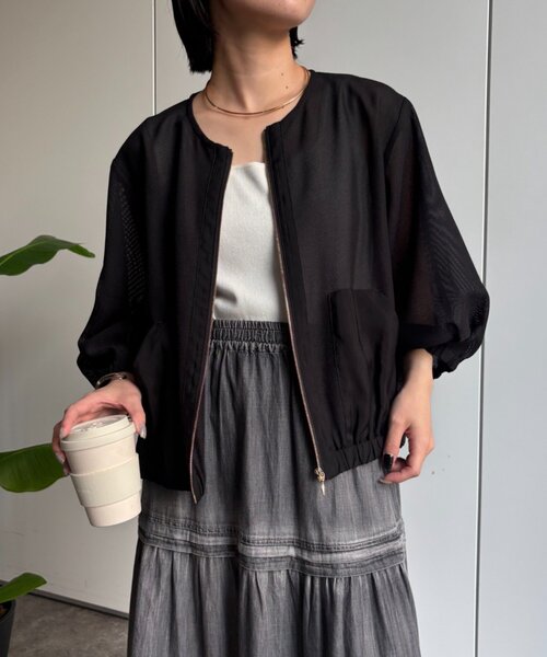 Jena espace merveilleux(ジェナ エスパスメルヴェイユ)の「異素材メッシュブルゾン(ベスト・レディース・オフホワイト/ブラック/ベージュ・FREE)」の2枚目の写真